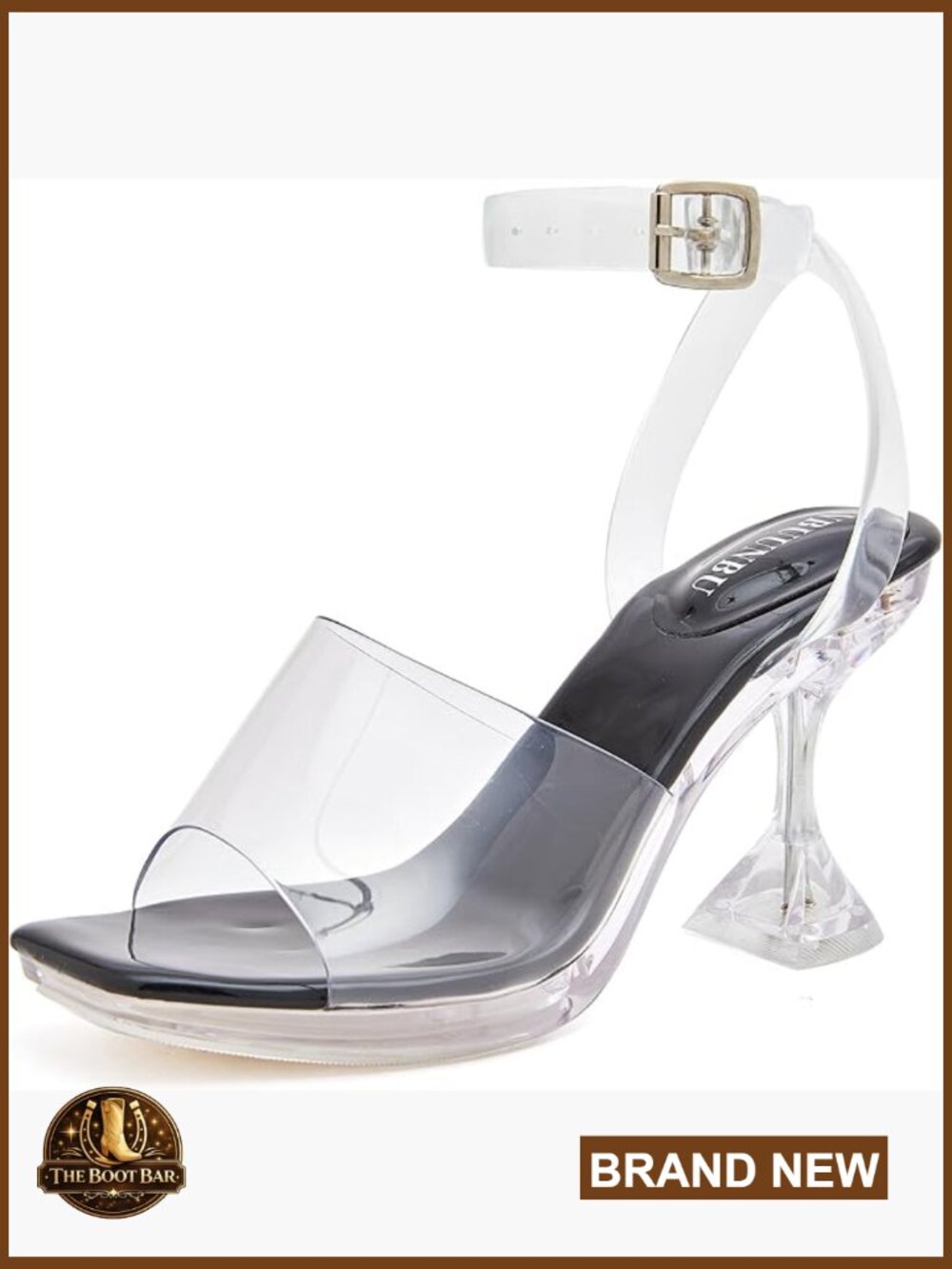 Clear Ankle Strappy Kitten Heels Platform Square Toe Pumps
